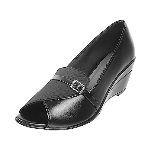 Metro Women Black Synthetic Leather Peeptoes UK/5 EU/38 (31-288) - Image 1