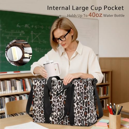 BTOOP Laptop Tote Bag for Women Work 15.6 inch Canvas Shoulder Bags Computer Messenger Purse Teacher Handbag Office Briefcase (Leopard-Black) - Image 5