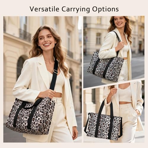 BTOOP Laptop Tote Bag for Women Work 15.6 inch Canvas Shoulder Bags Computer Messenger Purse Teacher Handbag Office Briefcase (Leopard-Black) - Image 2