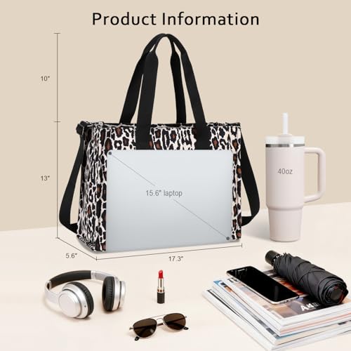 BTOOP Laptop Tote Bag for Women Work 15.6 inch Canvas Shoulder Bags Computer Messenger Purse Teacher Handbag Office Briefcase (Leopard-Black) - Image 3