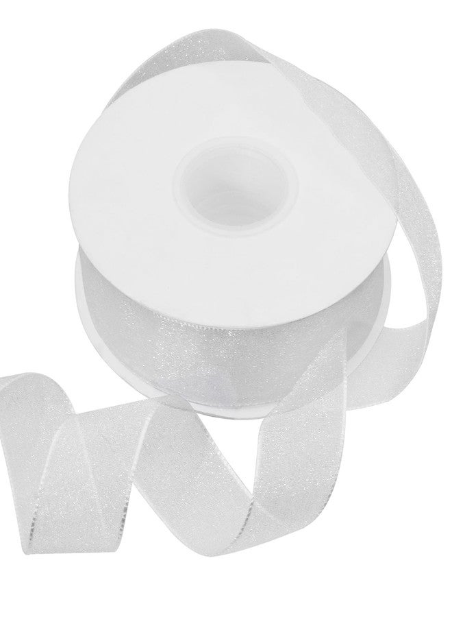 Zerofy Sheer Organza Ribbon 1 Inch Chiffon Ribbons for Gift Wrapping, Flower Bouquet, 50 Yards/Roll (White) - Image 2