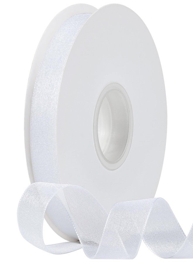 Zerofy Sheer Organza Ribbon 1 Inch Chiffon Ribbons for Gift Wrapping, Flower Bouquet, 50 Yards/Roll (White) - Image 1