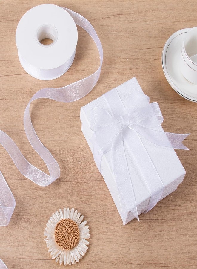Zerofy Sheer Organza Ribbon 1 Inch Chiffon Ribbons for Gift Wrapping, Flower Bouquet, 50 Yards/Roll (White) - Image 5