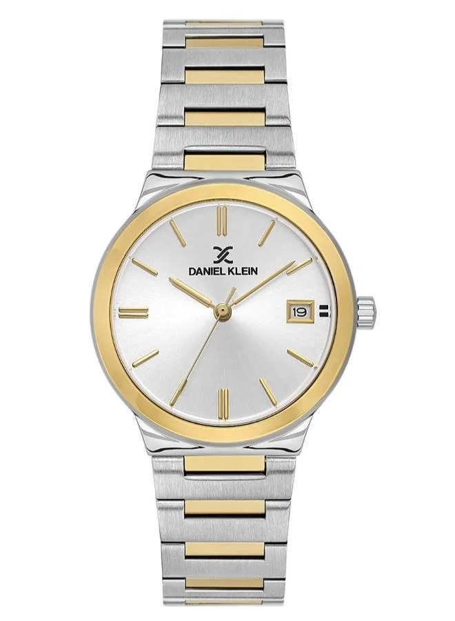 Daniel Klein Women's Stainless Steel Silver and Gold Alloy Case Analog Silver Round Sunray Dial Japanese Quartz Premium 30 Meters Water Resistant