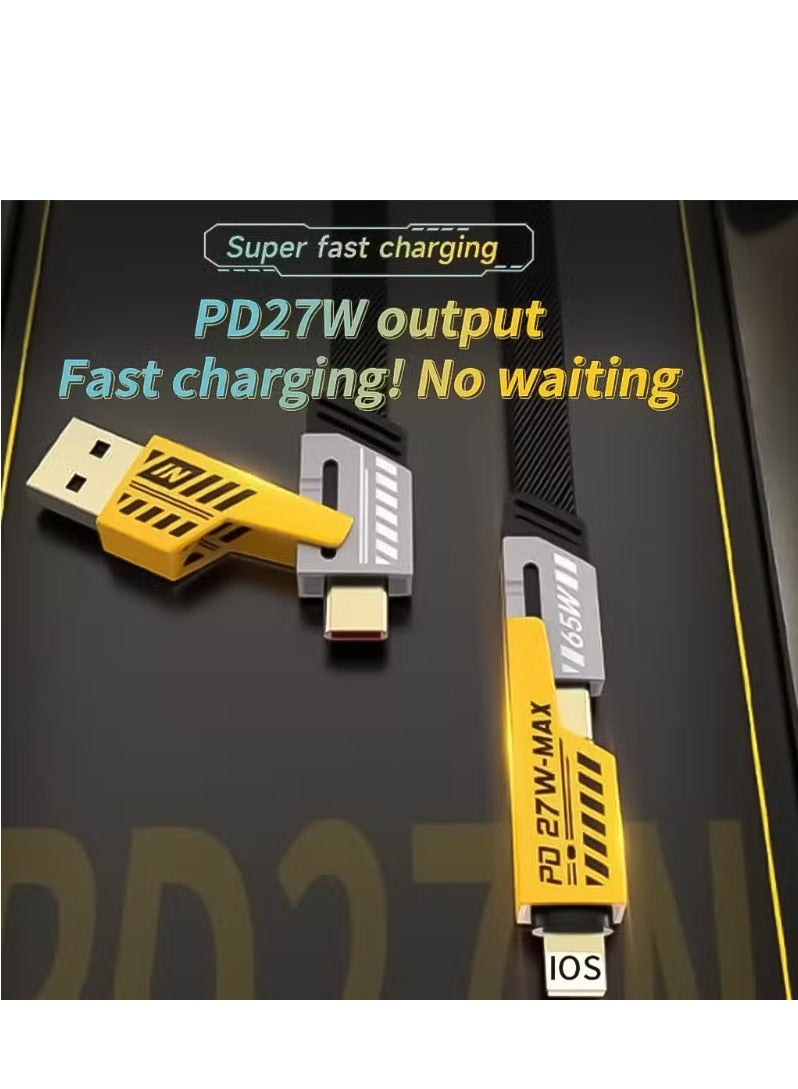 Sendem 4-in-1 Type-C to Type-C (65W) Fast Charging Cable with Built-in USB-A and Lightning Connector Flat & Fast Charging Cable - Image 5