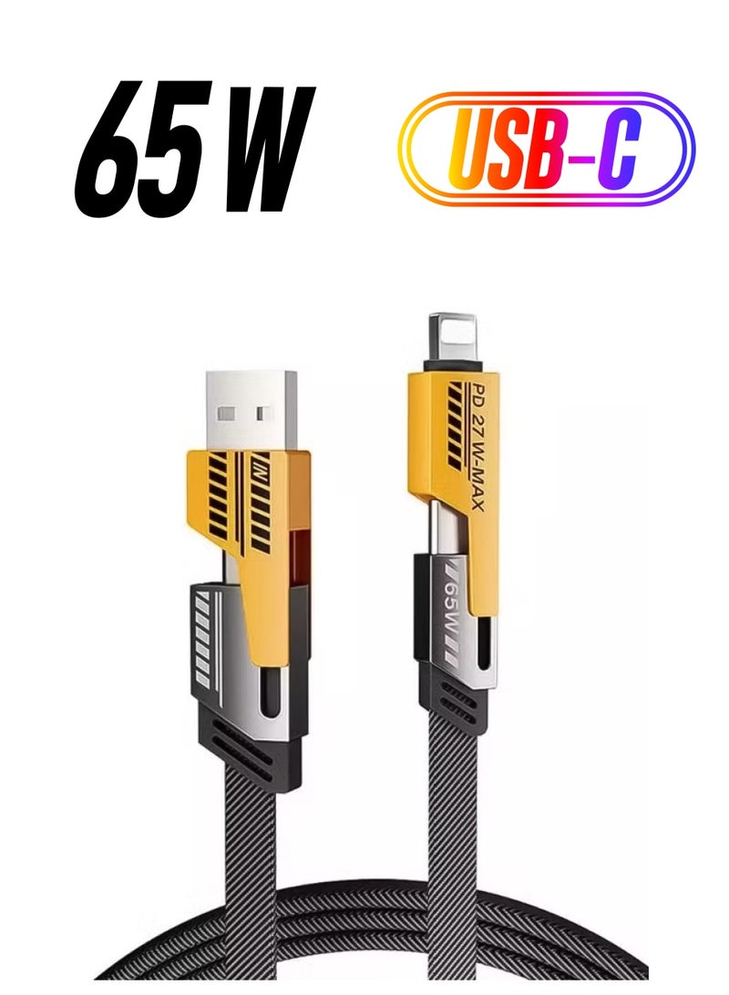 Sendem 4-in-1 Type-C to Type-C (65W) Fast Charging Cable with Built-in USB-A and Lightning Connector Flat & Fast Charging Cable - Image 1