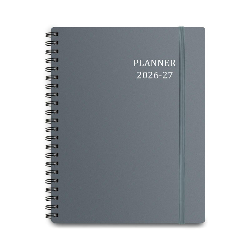 Tiankool Planner 2026-2027 - Jan 2026-Jun 2027 Weekly Monthly Planner with 18 Monthly Tabs, Elastic Closure, Inner Pocket, Round Corner,5.8" x 8.25"- Grey - Image 1