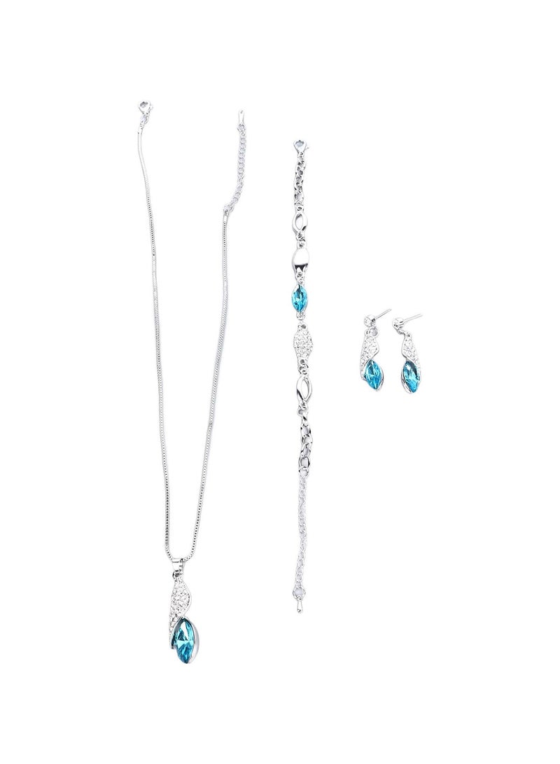 GGOOT Earring Set Necklace Bracelets Beautiful Romantic 3 Piece Set Alloy Earrings Sparkling Blue Necklace Bracelets for Dating - Image 3