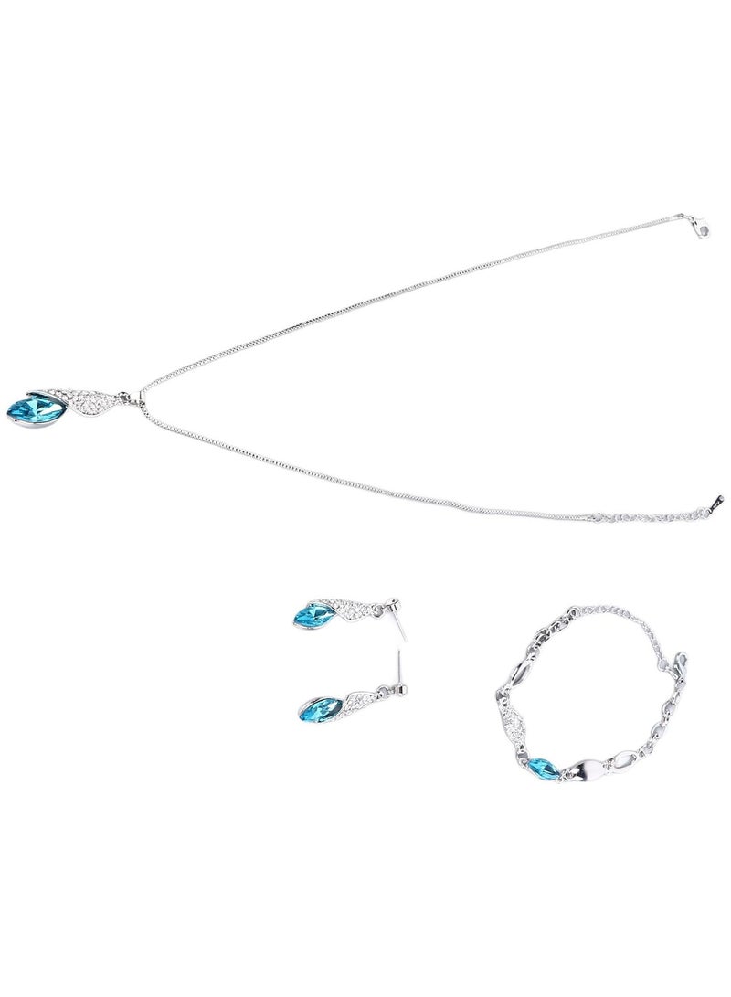 GGOOT Earring Set Necklace Bracelets Beautiful Romantic 3 Piece Set Alloy Earrings Sparkling Blue Necklace Bracelets for Dating - Image 2