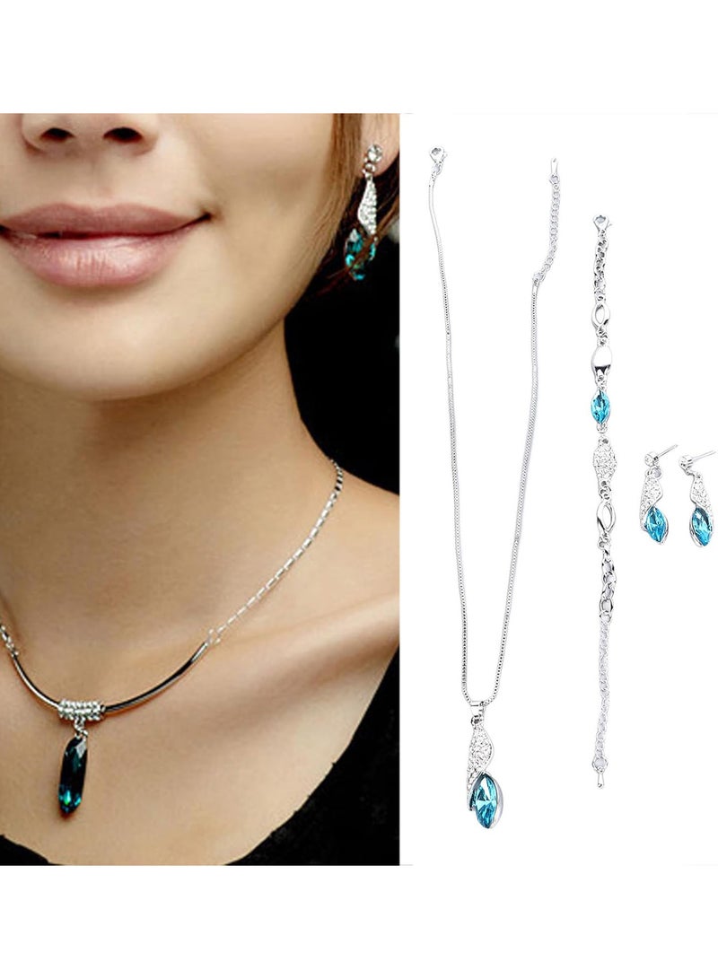 GGOOT Earring Set Necklace Bracelets Beautiful Romantic 3 Piece Set Alloy Earrings Sparkling Blue Necklace Bracelets for Dating - Image 4