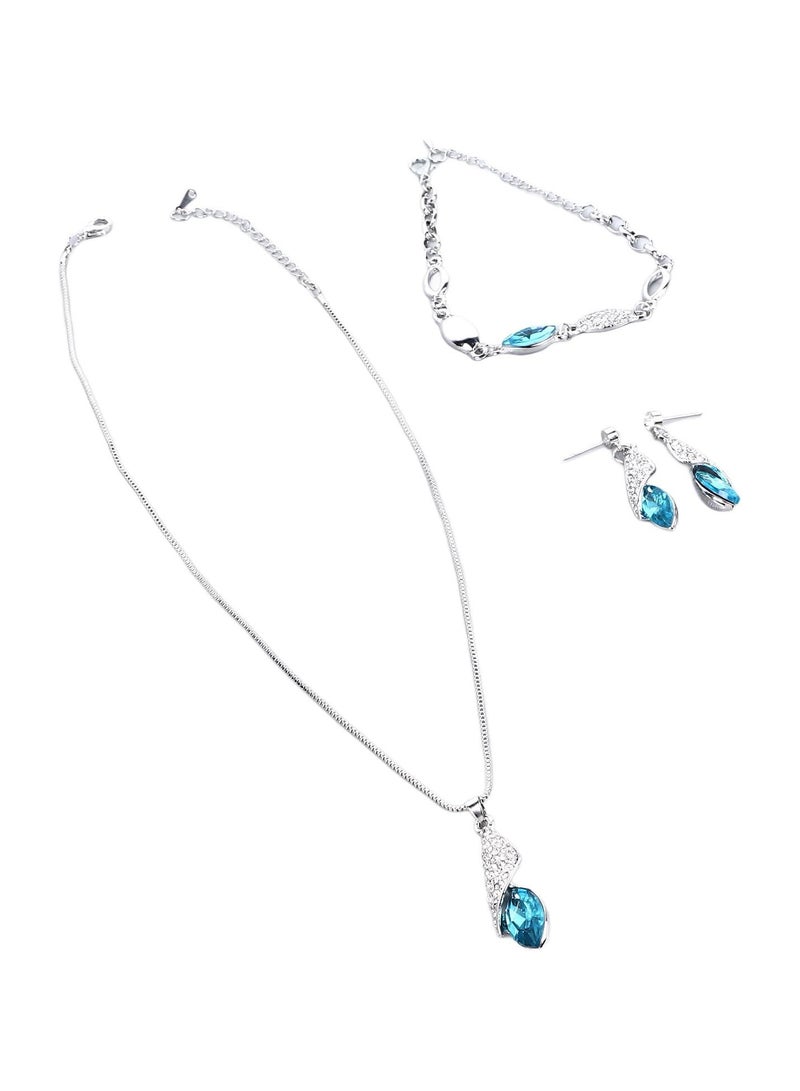 GGOOT Earring Set Necklace Bracelets Beautiful Romantic 3 Piece Set Alloy Earrings Sparkling Blue Necklace Bracelets for Dating - Image 5