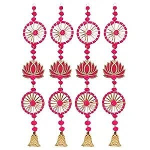 SELLPLUS Sellplus Handmade Wall Door Cardboard Lotus with Chakri Pom Pom String for Wall Decoration Hanging  - Image 1