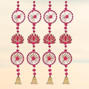 SELLPLUS Sellplus Handmade Wall Door Cardboard Lotus with Chakri Pom Pom String for Wall Decoration Hanging  - Image 3