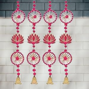 SELLPLUS Sellplus Handmade Wall Door Cardboard Lotus with Chakri Pom Pom String for Wall Decoration Hanging  - Image 4