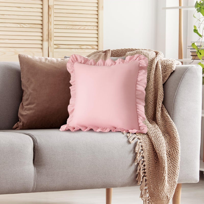 KKJIAF Ruffle Pillow Cases 18x18 Inches, Light Pink Square Ruffled Pillow Covers Set of 2, Microfiber Wrinkle Resistant Pillow Shams with Envelope Closure for Sofa Bed Living Room - Image 5