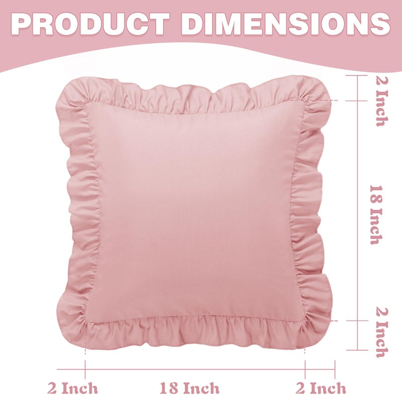 KKJIAF Ruffle Pillow Cases 18x18 Inches, Light Pink Square Ruffled Pillow Covers Set of 2, Microfiber Wrinkle Resistant Pillow Shams with Envelope Closure for Sofa Bed Living Room - Image 3