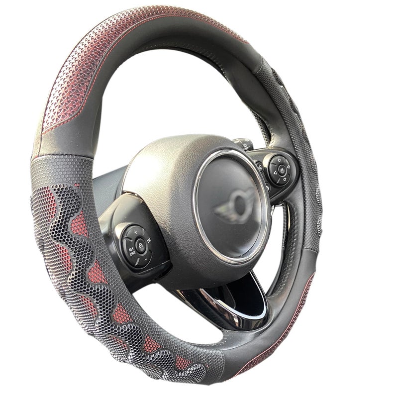 PINCTROT Large Size Steering Wheel Cover Great Grip with 3D Honeycomb AntiSlip Design 1551575 Inch Wine Red