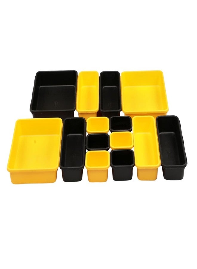divinezon Interlocking Drawer Organizer Storage Rack Cutlery & Desk Storage for Household, Kitchen & Office | Black Yellow | Set of 10 - Image 1