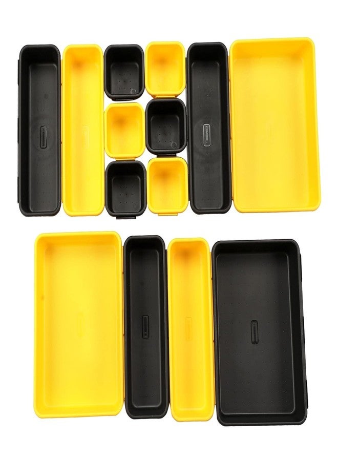 divinezon Interlocking Drawer Organizer Storage Rack Cutlery & Desk Storage for Household, Kitchen & Office | Black Yellow | Set of 10 - Image 5