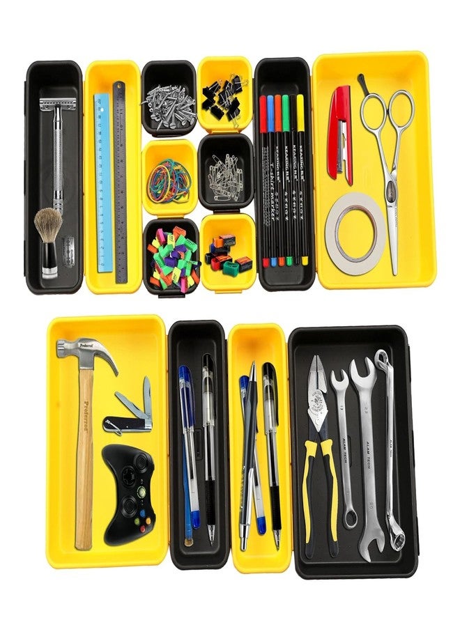 divinezon Interlocking Drawer Organizer Storage Rack Cutlery & Desk Storage for Household, Kitchen & Office | Black Yellow | Set of 10 - Image 4