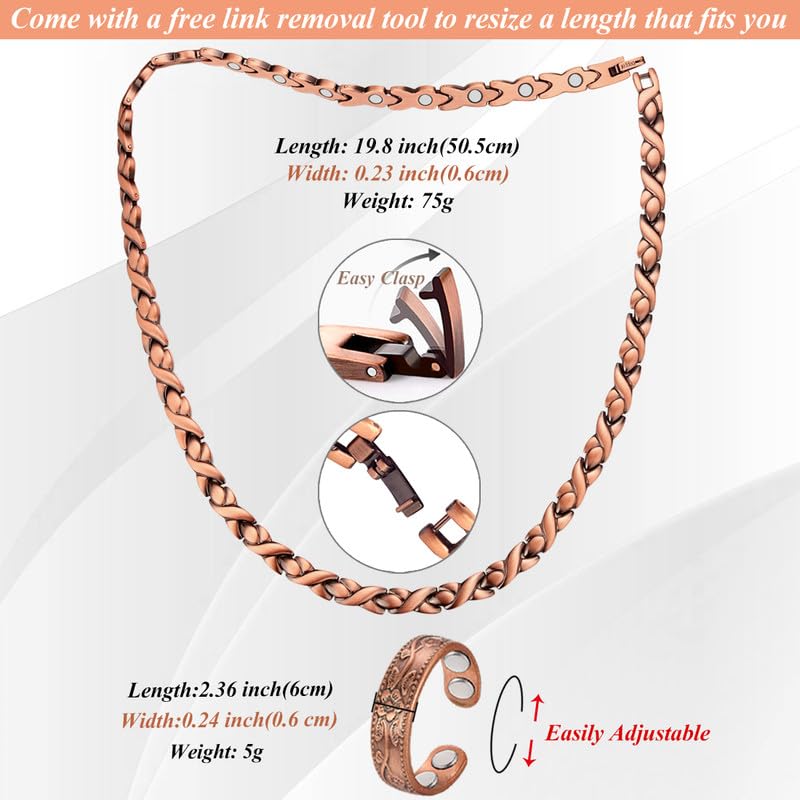 Cigmag Copper Necklace for Men Women - Magnetic Necklace 99% Solid Pure Ring Set Ultra Strength Magnets - Copper Chain with Adjustable Sizing Tool and Present Box - Image 4