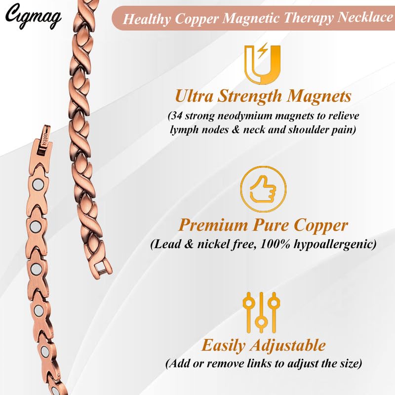 Cigmag Copper Necklace for Men Women - Magnetic Necklace 99% Solid Pure Ring Set Ultra Strength Magnets - Copper Chain with Adjustable Sizing Tool and Present Box - Image 3