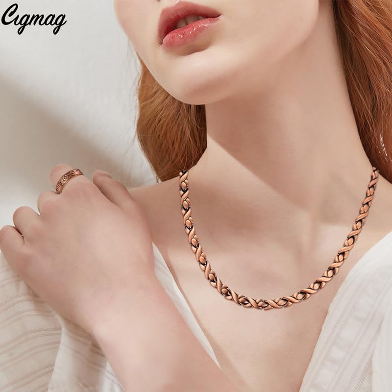 Cigmag Copper Necklace for Men Women - Magnetic Necklace 99% Solid Pure Ring Set Ultra Strength Magnets - Copper Chain with Adjustable Sizing Tool and Present Box - Image 5