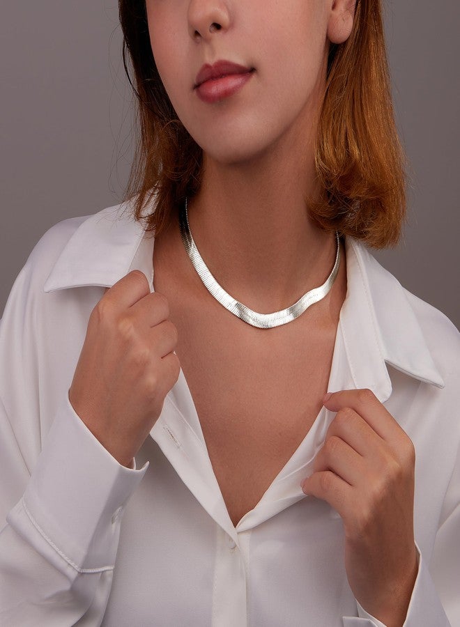 WomenGifts 14K Gold Silver Plated Herringbone Necklace for Women, Dainty Snake Chain Choker, Trendy Simple Long Layered Jewelry Non Tarnish, 3/4/5/8mm,14,16,18,20,22,24,26 Inch Thin & Chunky Options - Image 2