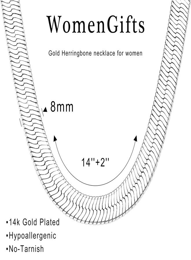 WomenGifts 14K Gold Silver Plated Herringbone Necklace for Women, Dainty Snake Chain Choker, Trendy Simple Long Layered Jewelry Non Tarnish, 3/4/5/8mm,14,16,18,20,22,24,26 Inch Thin & Chunky Options - Image 4
