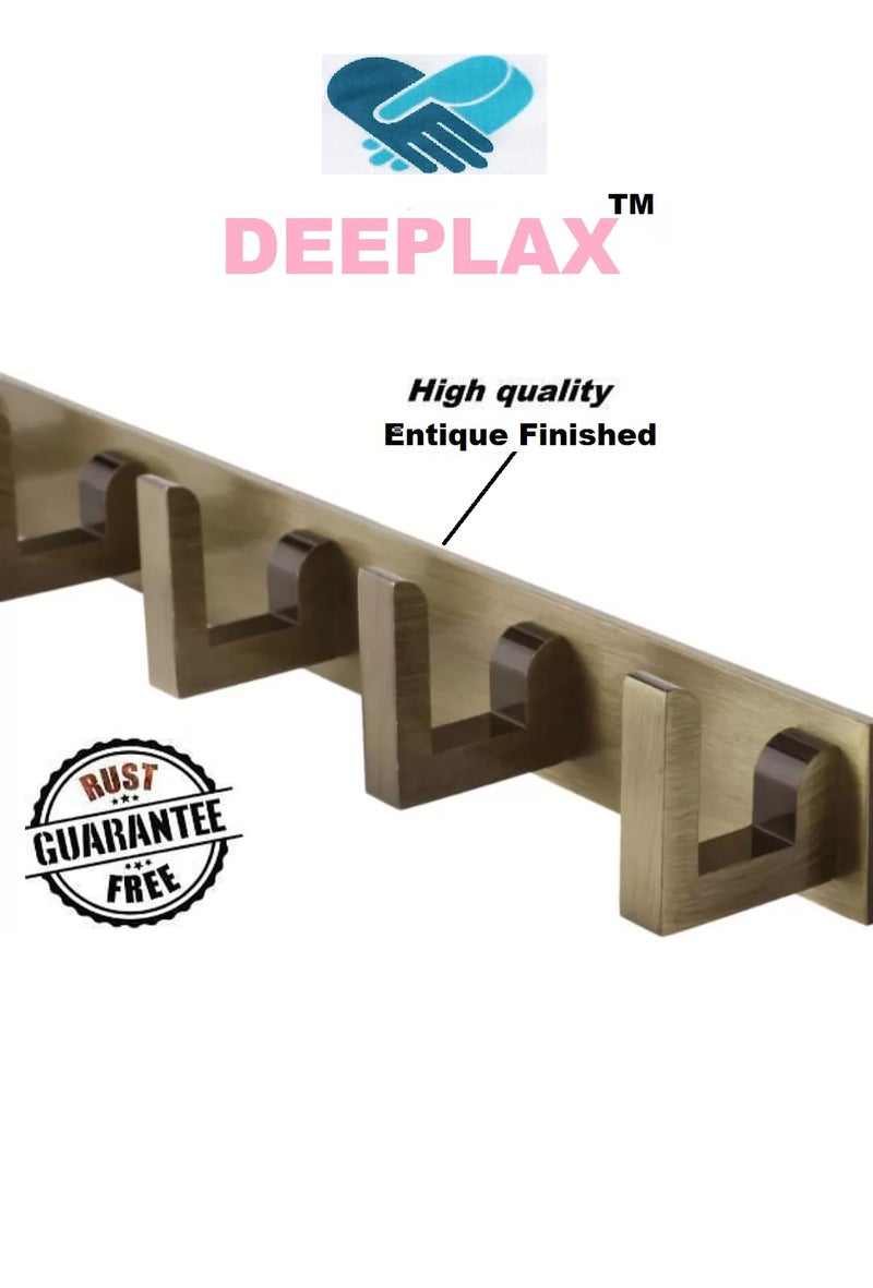 Deeplax FLlT Heavy Duty 6 Pin Bathroom Cloth Hooks, Door Hanger, Wall Hooks Rail for Hanging Clothes and Keys, Bathroom Accessories (Entique Glossy Brass Finish, (Pack of 5) - Image 2