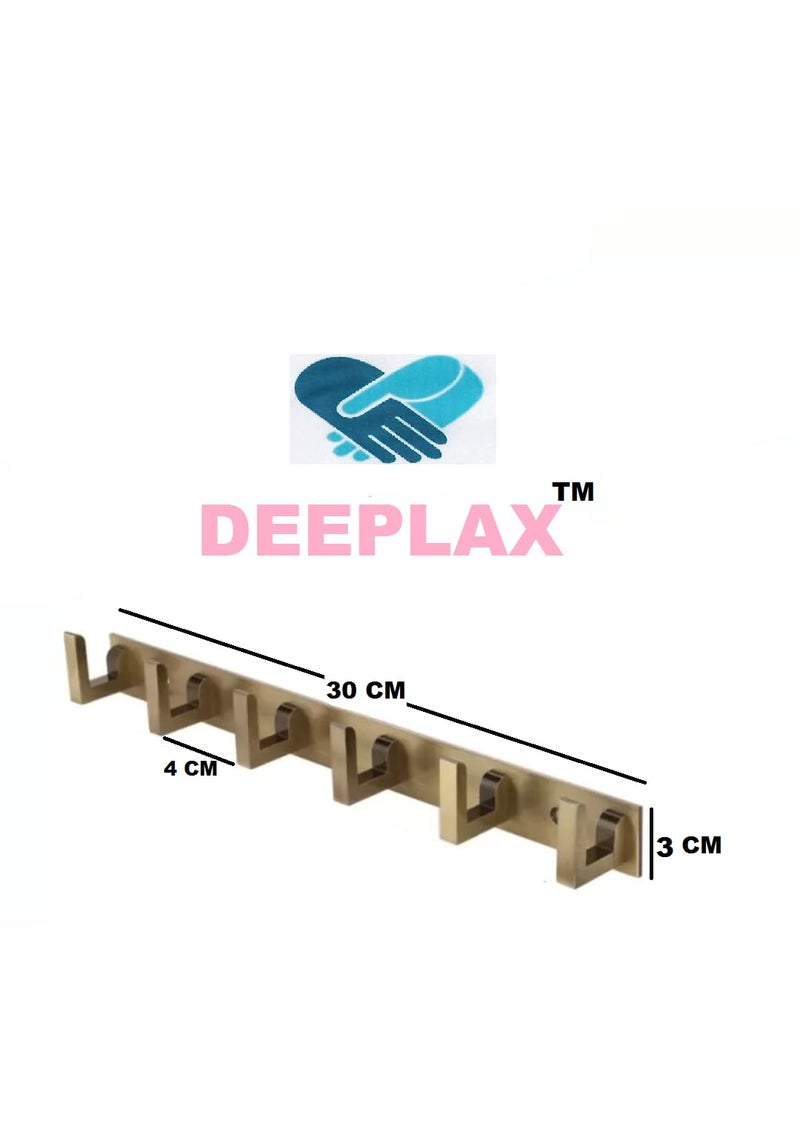 Deeplax FLlT Heavy Duty 6 Pin Bathroom Cloth Hooks, Door Hanger, Wall Hooks Rail for Hanging Clothes and Keys, Bathroom Accessories (Entique Glossy Brass Finish, (Pack of 5) - Image 3