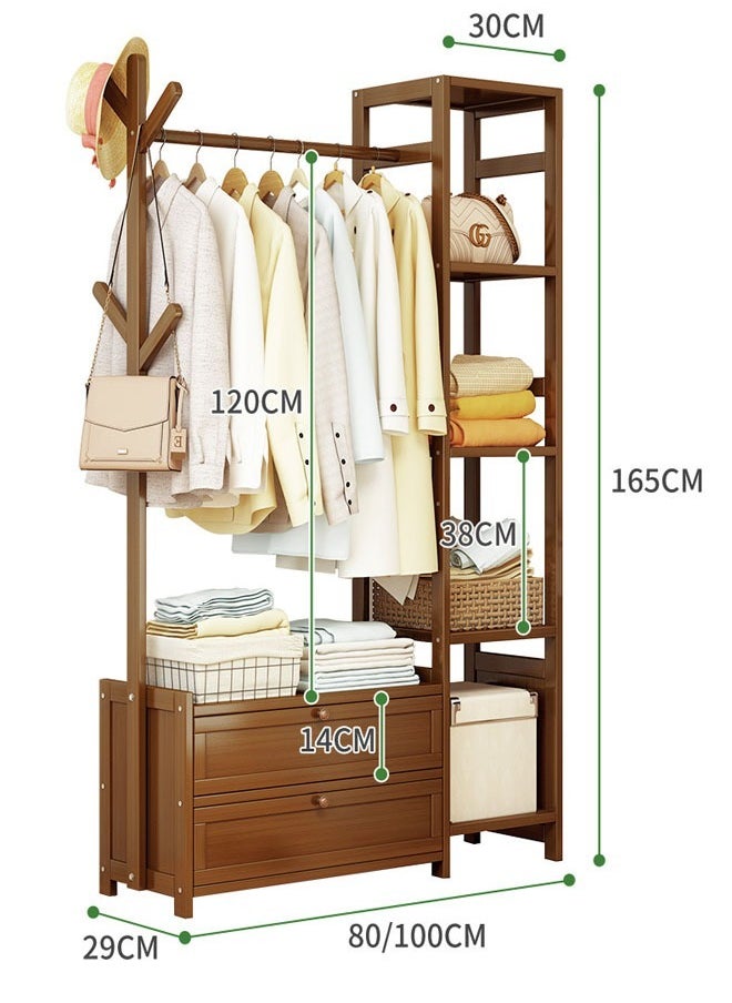KLNAMAEAAN - Heavy Duty Wooden Indoor Bedroom Clothes Coat Stand with Top Rod and Lower Storage Shelf Coat Rack with 5 layers Racks - Image 1