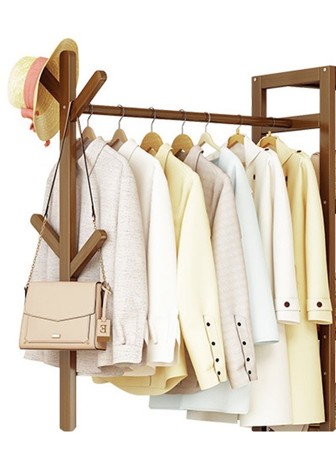 KLNAMAEAAN - Heavy Duty Wooden Indoor Bedroom Clothes Coat Stand with Top Rod and Lower Storage Shelf Coat Rack with 5 layers Racks - Image 1