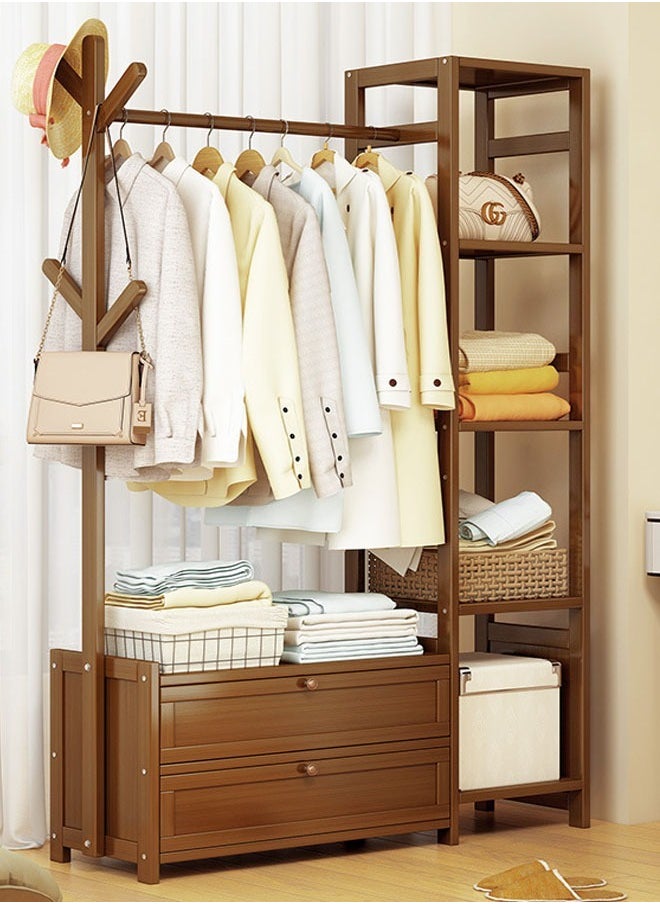 KLNAMAEAAN - Heavy Duty Wooden Indoor Bedroom Clothes Coat Stand with Top Rod and Lower Storage Shelf Coat Rack with 5 layers Racks - Image 1