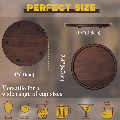 GOH DODD Wood Coasters with Leather Holder, GOH DODD Set of 8 Walnut Wooden Coaster Tabletop Protection for Drinks Coffee Table Home Kitchen Office Living Room Decor Housewarming Gifts Wedding Party, 4 Inch - Image 5