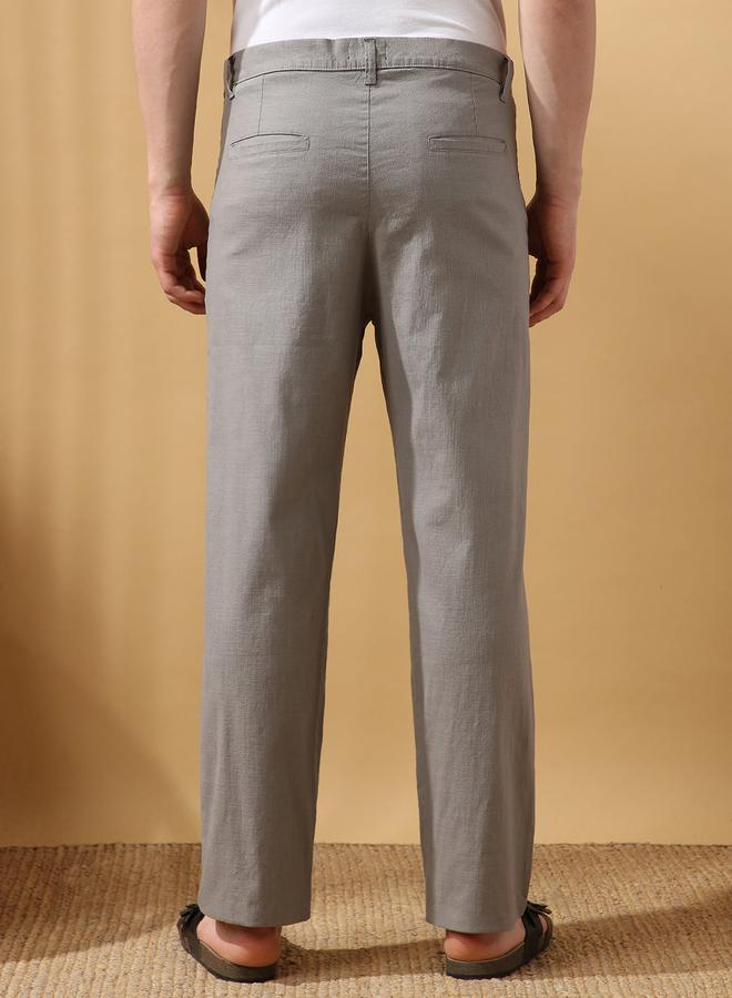 Dennis Lingo Men's Grey 100% Cotton Solid Pattern Full Length Chinos Relaxed Trouser  - Image 3