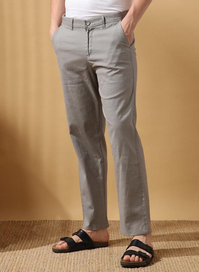 Dennis Lingo Men's Grey 100% Cotton Solid Pattern Full Length Chinos Relaxed Trouser  - Image 2