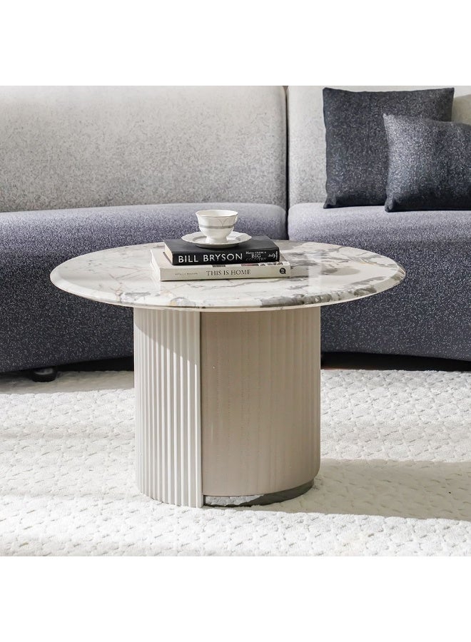 DANUBE HOME Hesdin Round Medium Coffee Table Modern And Stylish Living Room Table Durable And Elegant Coffee Table Sleek Round Design For Home DÃ©cor Space-Saving Accent Table - Light Grey - Image 4
