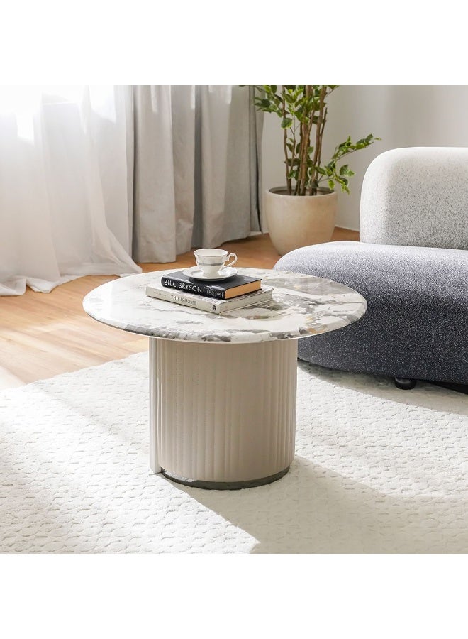 DANUBE HOME Hesdin Round Medium Coffee Table Modern And Stylish Living Room Table Durable And Elegant Coffee Table Sleek Round Design For Home DÃ©cor Space-Saving Accent Table - Light Grey - Image 5