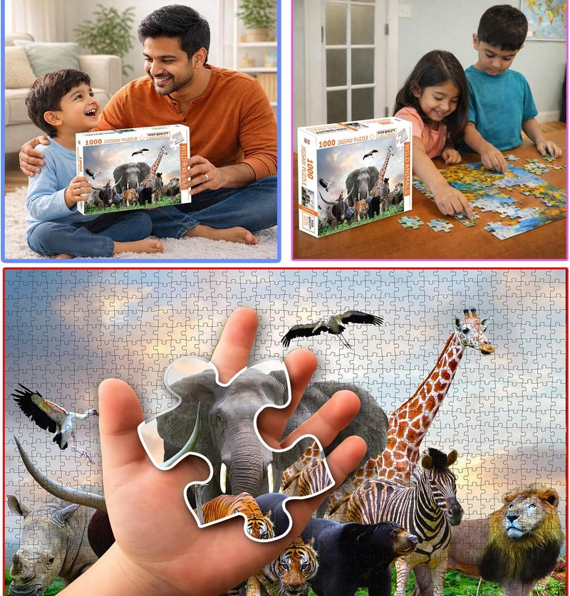 BRIJBASI Wild Animals Jigsaw Puzzle – 1000 Piece Puzzle | Safari & Jungle Wildlife Brain Game | Gift for Puzzle Lovers and Nature Enthusiasts - Image 4