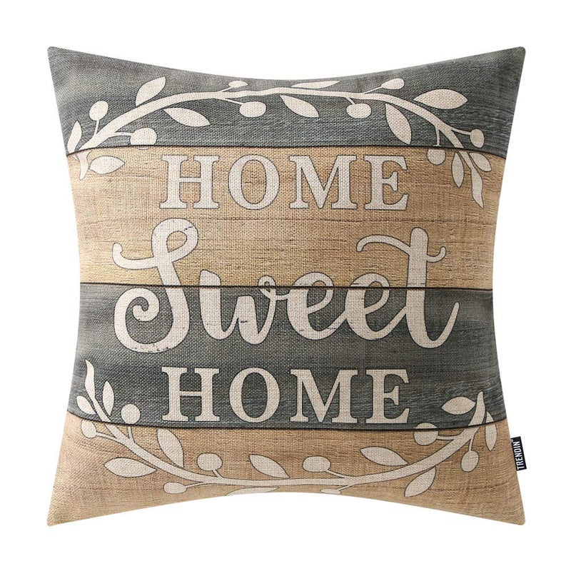 TRENDIN Decorative Throw Pillow Cover 18x18 inch Weathered Wood Home Sweet Home Cushion Case Square Shape PL280TR
