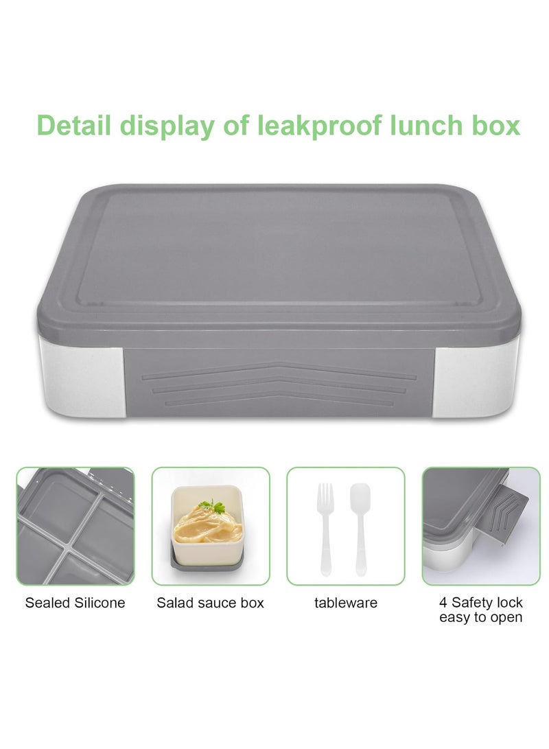 Bento Lunch Box Kids, Bento Box Lunch Box Adults with 5 Compartments and 1 Salad Dressing Containers, Snack Box for Kids and Adults Work School (Grey) - Image 2
