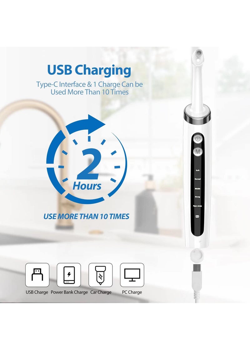SYOSI Electric Tooth Polisher Teeth Whitening Kit with 5 Replacement Heads LED Light USB Rechargeable IPX6 Waterproof 5 Modes Teeth Whitening Dental Calculus Removal for Better Whitening Effect - Image 3