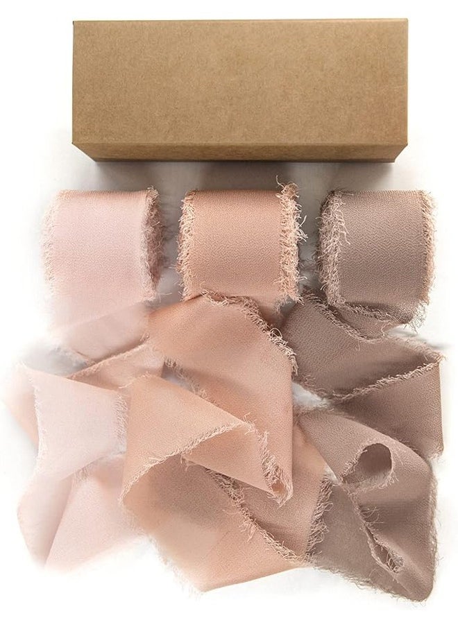 Zeemey 3 Rolls Handmade Fringe Chiffon Silk Ribbon 1 1/2 Inch x 7Yd Dusty Rose Ribbons Set for Wedding Invitations Bridal Bouquets Gifts Wrapping DIY Crafts(4cm*5m)  - Image 1