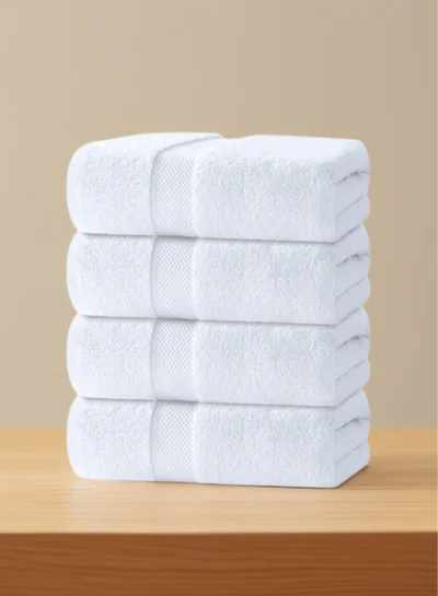 1Chase Luxury Bath Towels White - Set of 4, Large 70x140 cm, 600 GSM, 100% Cotton, Ultra-Soft & Absorbent