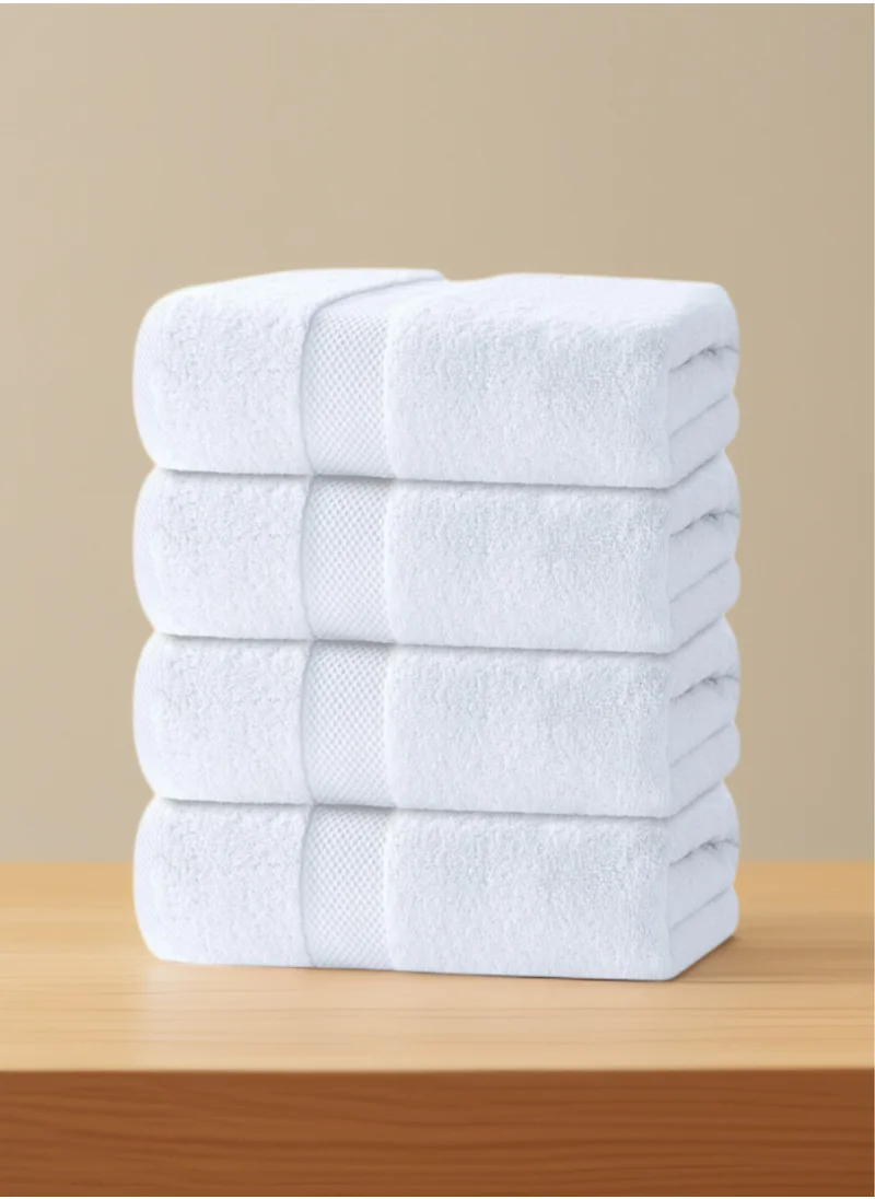 1Chase Luxury Bath Towels White - Set of 4, Large 70x140 cm, 600 GSM, 100% Cotton, Ultra-Soft & Absorbent