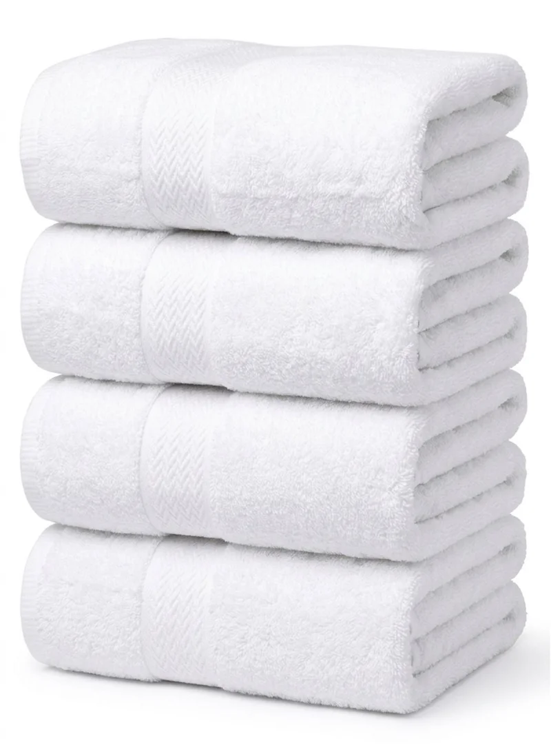 1Chase Luxury Bath Towels White - Set of 4, Large 70x140 cm, 600 GSM, 100% Cotton, Ultra-Soft & Absorbent