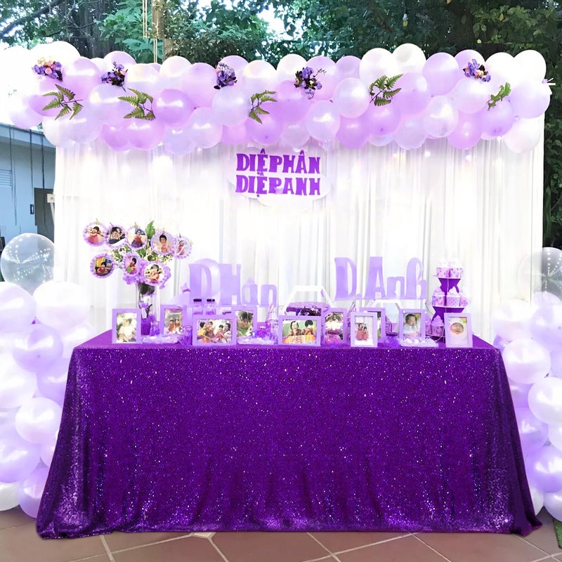كوين دريم QueEndream Purple Tablecloth Sequin Fabric Table Cloth 90x90 inch Halloween Party Party Decorations Purple Praple Drages Drugh Birthday Party Party Decorations - Image 3