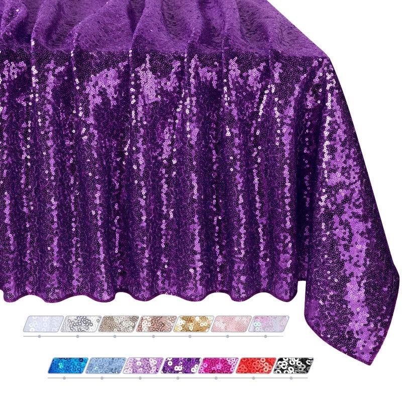 كوين دريم QueEndream Purple Tablecloth Sequin Fabric Table Cloth 90x90 inch Halloween Party Party Decorations Purple Praple Drages Drugh Birthday Party Party Decorations - Image 4
