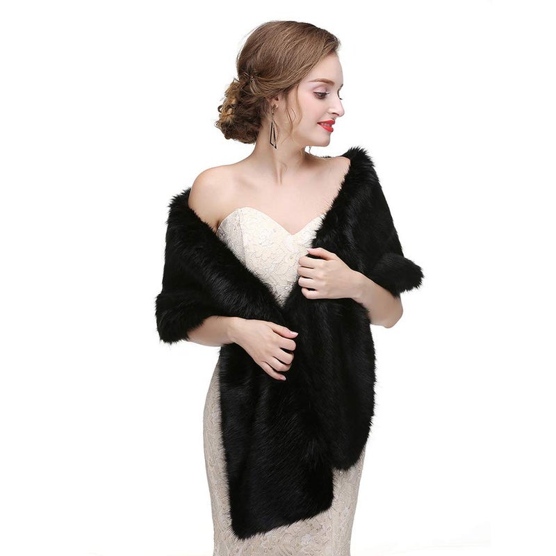 CanB Women's 1920 Faux Fur Stole Bridal Winter Fur Wraps and Shawls Wedding Faux Mink Shrug for Bridesmaids - Image 1